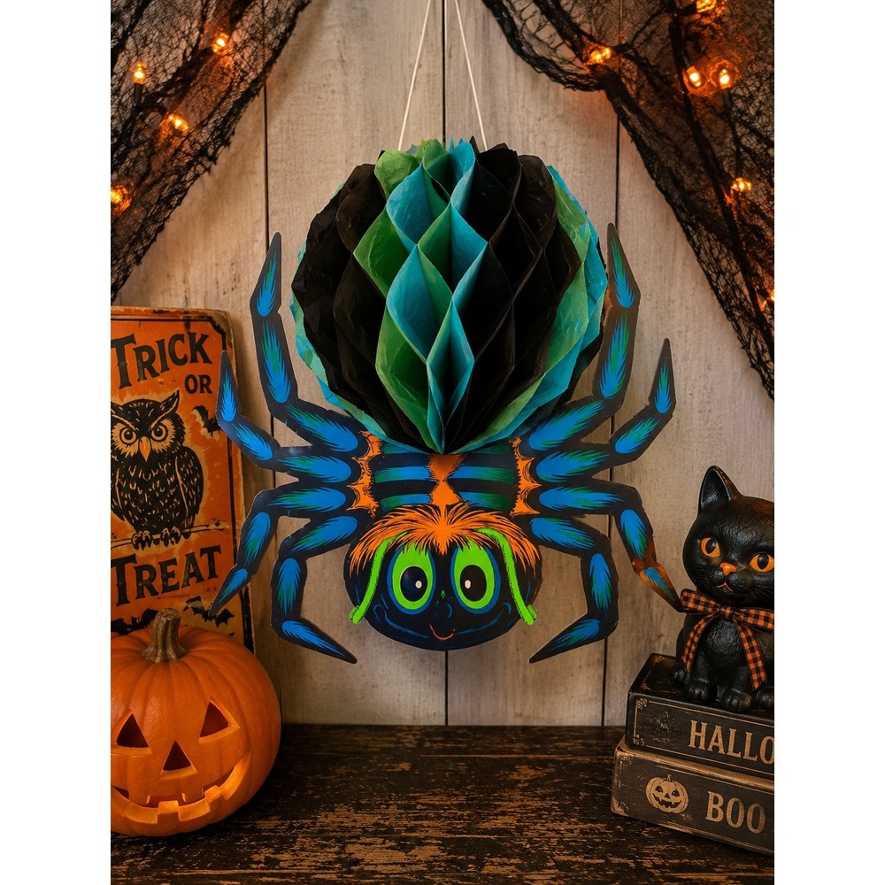 Vintage Beistle Halloween Honeycomb Spider Die Cut Decoration Mid Century‎ USA